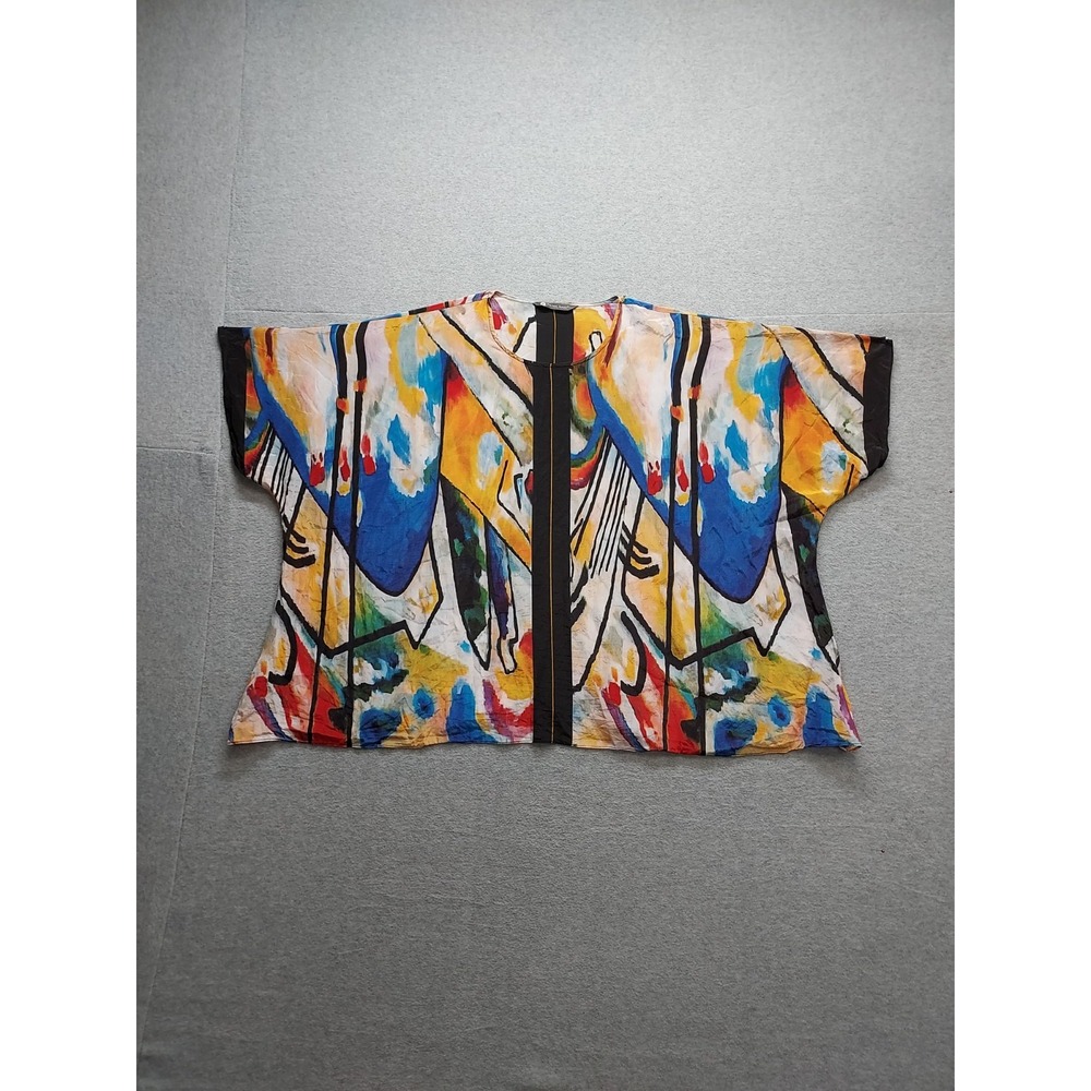 Cocoon House Women Top One Size Abstract Print 100% Silk Casual Kimono Cardigan